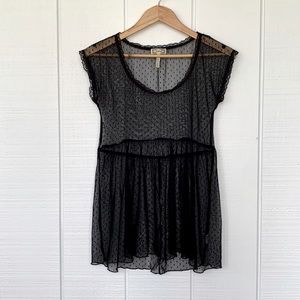 Late Y2K Black Sheet Polka Dot Lace Mesh Baby Doll Top